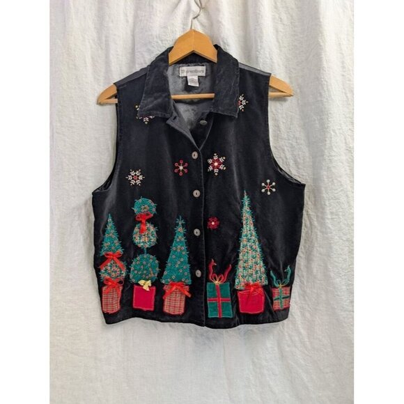 Dressbarn Tops - Dressbarn women's size large velvet christmas vest applique presents & trees V1